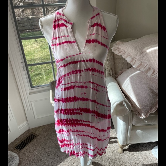 Mud pie hot pink and white tie-dye mini dress. - Picture 1 of 5